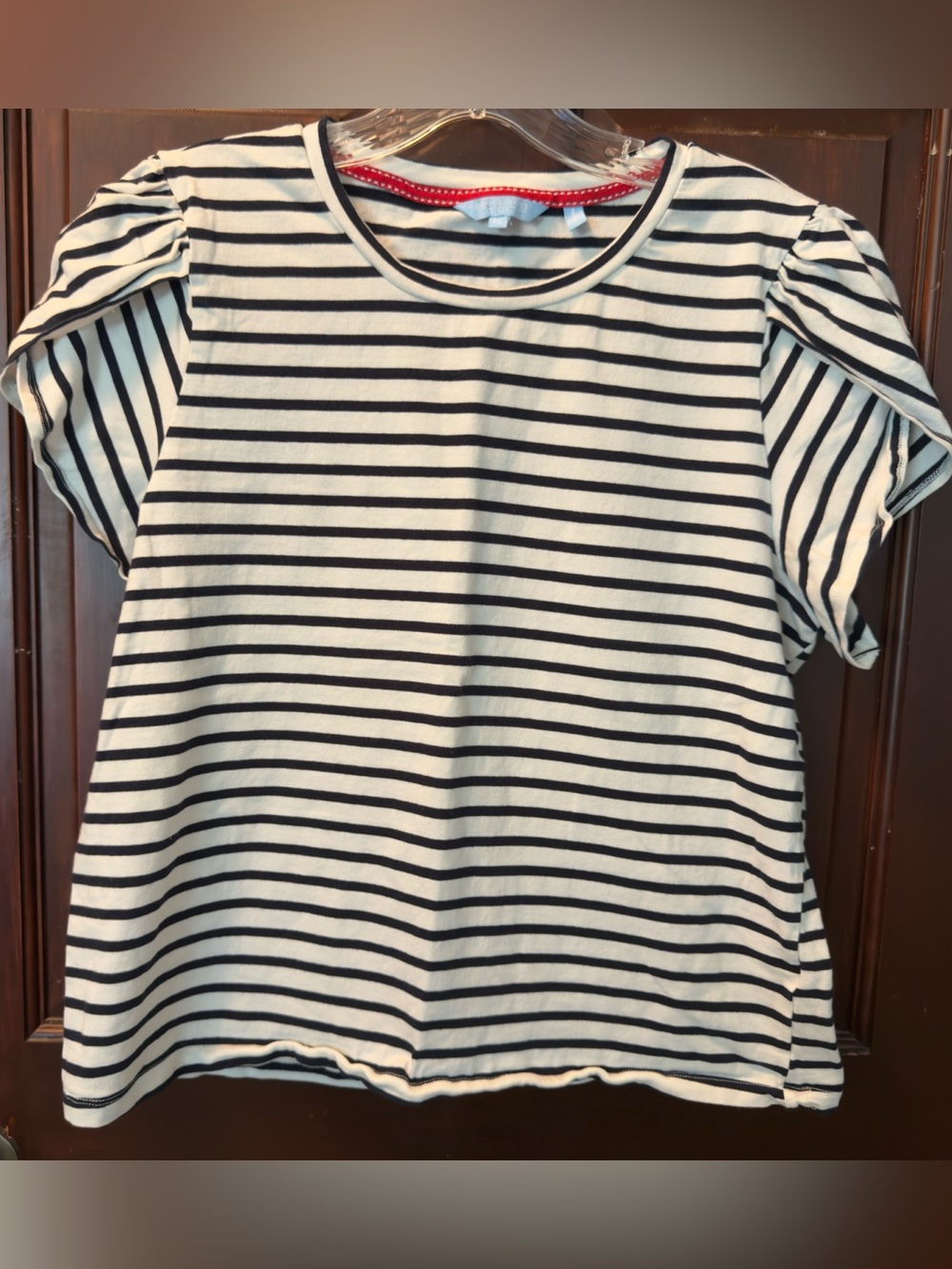 Draper James White & Navy Striped Puff Sleeve Tee